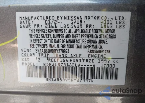 2024 Nissan Sentra Sr Xtronic Cvt from USA, damaged, VIN 3N1AB8DV9RY279974